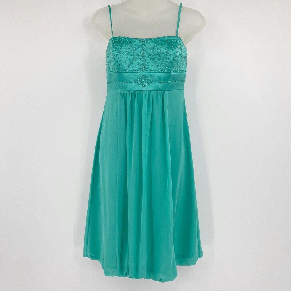 David's Bridal Chiffon Bubble Dress Bridesmaid Prom Dress Aquamarine Sz 4